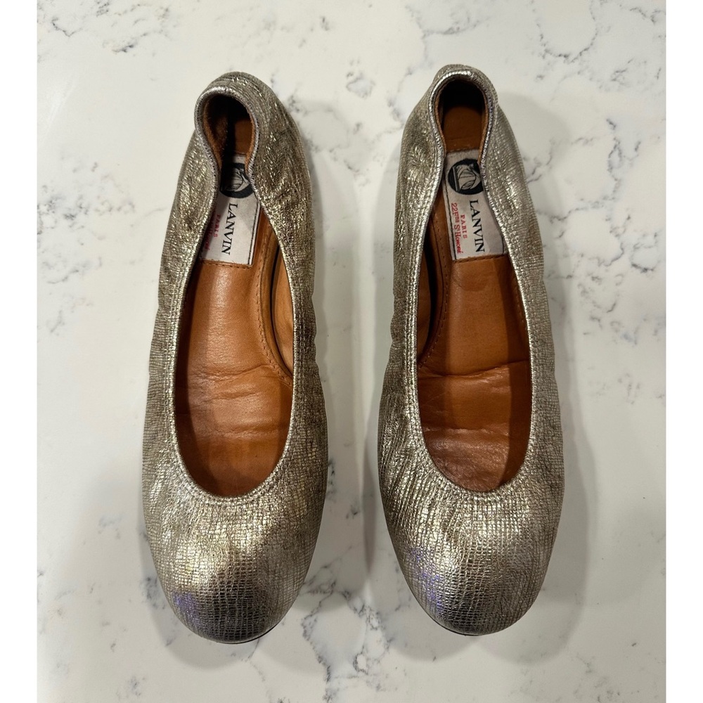 Lanvin Gold Metallic Ballet Flats - Size 39/US 8